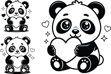 Cute Panda Illustrations Black and White Designs