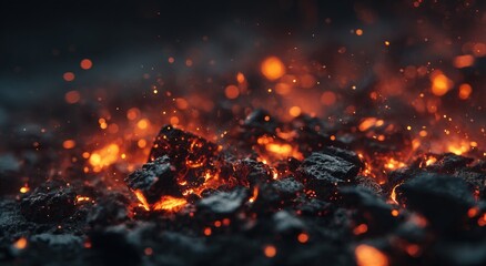 Close-up view of hot embers glowing