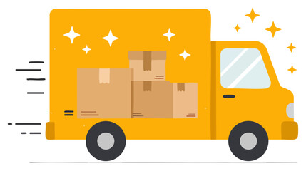Fast Delivery Truck with Boxes Shipping and Logistics Service