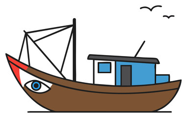 Traditional Vietnamese Fishing Boat Icon Cartoon Illustration Vector