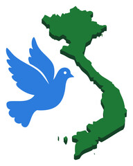 Blue Peace Dove Flying Over Vietnam Map Isometric Vector Illustration