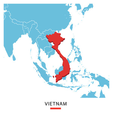 Vietnam map highlighted on Southeast Asia continent vector illustration