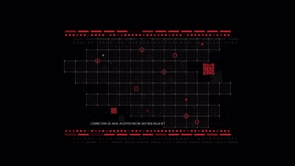 Dynamic Futuristic Digital Grid Interface with Red Data Markers, System Status, and Connection Reconnaissance Display - Powered by Adobe