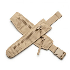 Two tan tactical knife sheaths crossed on a white background