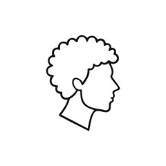 Curly haired person profile outline head black and white