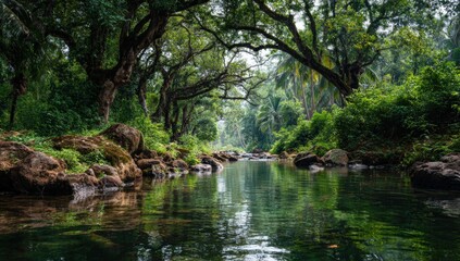 Obraz premium Lush forest stream pathway