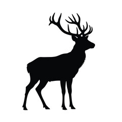 Obraz premium Illustration of Silhouette Deer Vector Standing Modern Style Black and White Graphic Stag with Antlers