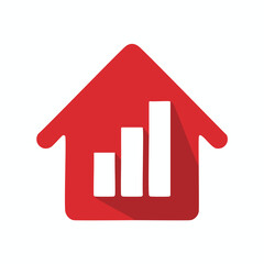 Red house shape with white ascending bars home building