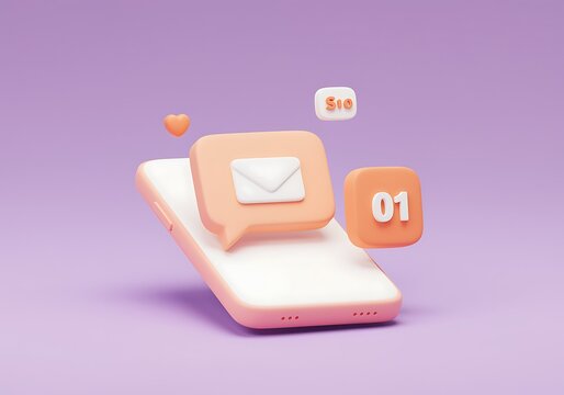Smartphone with message notification and love heart showcasing digital communication and social media engagement in pastel colors aesthetic design