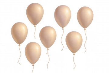 Shiny light brown balloons with curled strings hovering against transparent backdrop, ideal for celebratory graphic design and festive visual compositions
