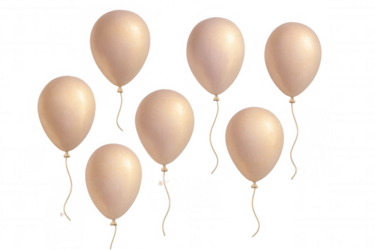 Shiny light brown balloons with curled strings hovering against transparent backdrop, ideal for celebratory graphic design and festive visual compositions - Powered by Adobe