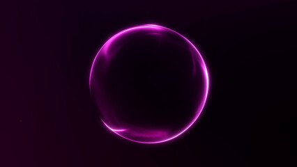 Futuristic glowing pink neon sphere with gradient light on dark background. Abstract luminous orb design.