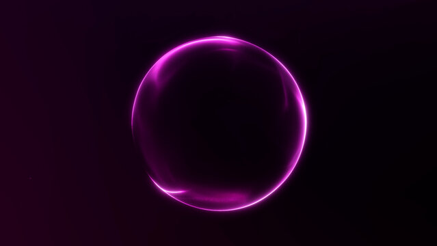 Futuristic glowing pink neon sphere with gradient light on dark background. Abstract luminous orb design.