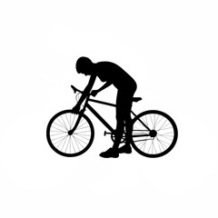 Young person helping neighbor repair bicycle silhouette isolated on white background
