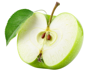 Flat Vector Half Apple Illustration with Bold Outline, Minimal Modern Style, Isolated Transparent Background PNG