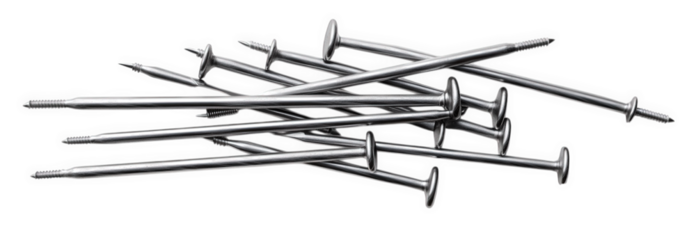Pile of metal nails isolated on transparent background