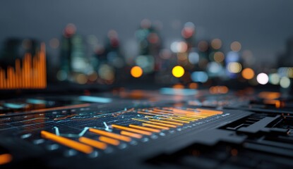 Futuristic technological interface with city lights