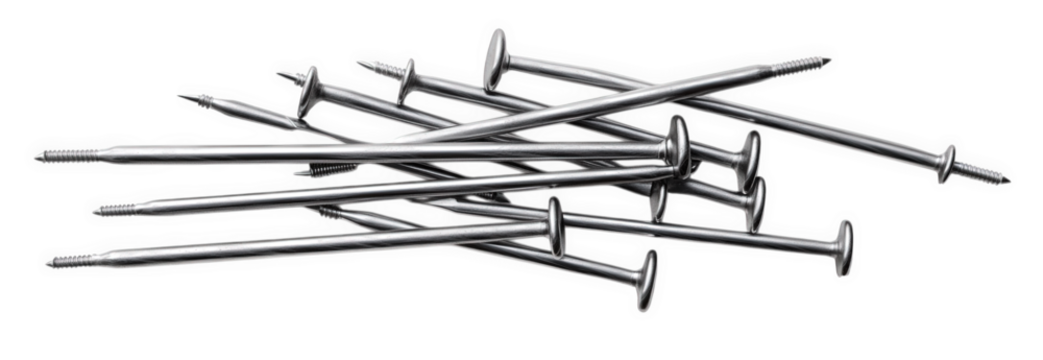 Pile of metal nails isolated on transparent background