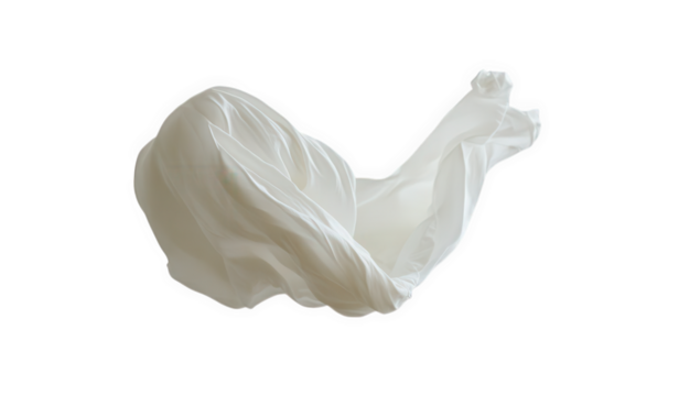 White fabric flowing in the air isolated on transparent background
