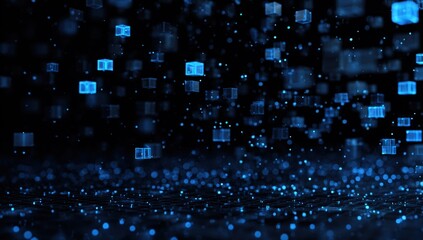 Abstract digital rain of light blue boxes