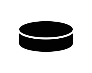 Hockey puck icon symbol representing ice hockey sport, game equipment, competition, tournament, training, team play, athletic activity, professional match, and winter sports concept
