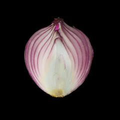 Red Onion Half Isolated on Black Background