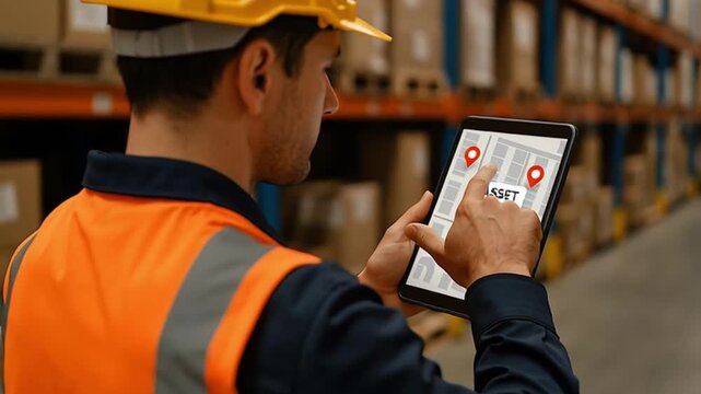 Asset tracking map on tablet in warehouse