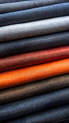 Stacked Rolls of Colorful Leather Fabric Samples for Upholstery