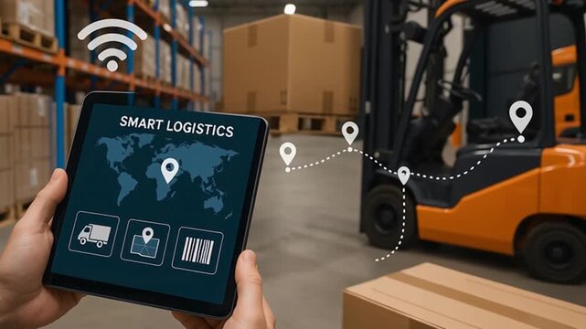 Smart logistics tracking in warehouse with forklift - Powered by Adobe