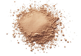 Loose tan makeup powder spilled and scattered isolated on transparent background