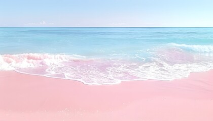 Pastel Pink Sand Beach and Soft Blue Ocean Waves