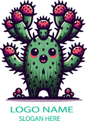 Prickly pear monster logo icon vector white background .