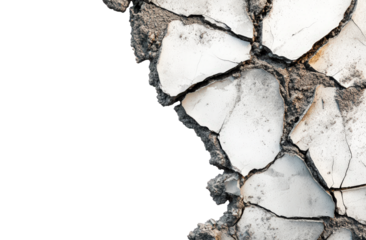 Broken concrete wall texture isolated on transparent background