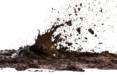 Mud splash explosion isolated on transparent background