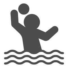 Man with ball in the water solid icon, volleyball game concept. Vector graphics. Volleyball game player sign on white background, glyph style icon for mobile or web design.