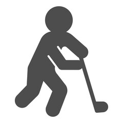 Athlete man with hokey stick solid icon, winter sport concept. Vector graphics. Hockey player, sportsman sign on white background, glyph style icon for mobile or web design.