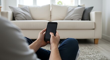 Person relaxing at home with a mobile phone enhancing digital lifestyle experience