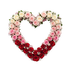 Heartshaped floral arrangement with pink and red roses isolated on transparent background