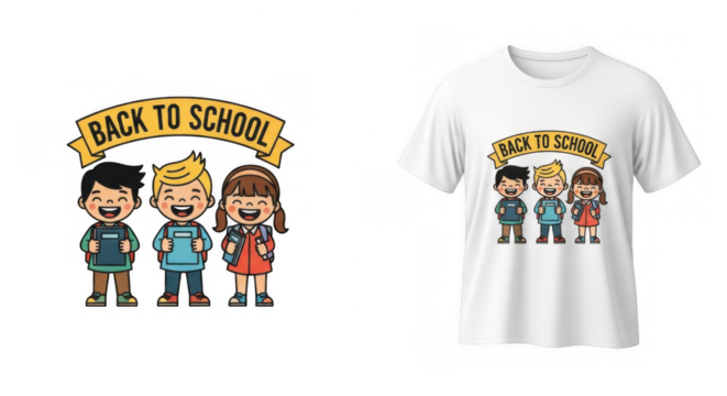 Enthusiastic students embrace learning with a spirited back to school graphic