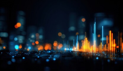 Abstract cityscape with data visualizations
