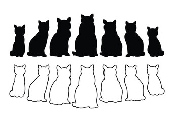 Cat Siluet Black And Line Art Vector Illustration