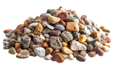 Pile of colorful small stones and pebbles isolated on transparent background