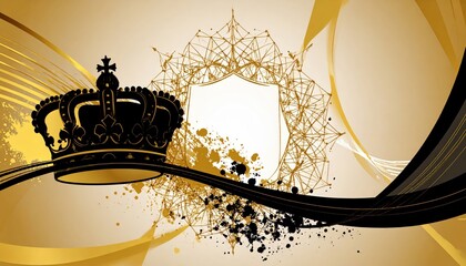 Gilded Chaos A Black Crown Rests on a Splattered Heraldic Shield.