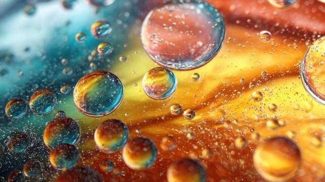 Abstract oil bubbles background with transparent liquid texture, cosmetic skincare serum pattern, beauty fluid design for science, chemistry, and cosmetic laboratory concepts - Powered by Adobe