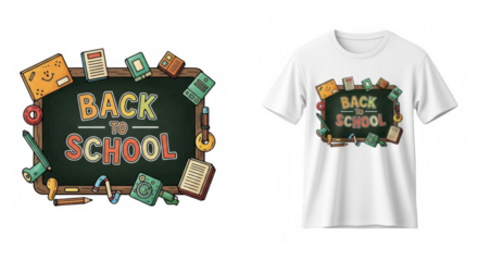 Appealing back to school graphic design tee featuring chalkboard and supplies