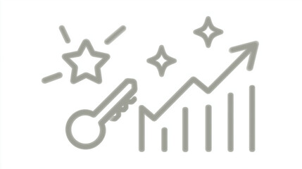 Unlocking Success: An illustrative icon showcases a key combined with a star, a rising graph, and twinkling light. Emblematic of growth, achievement and key objectives.