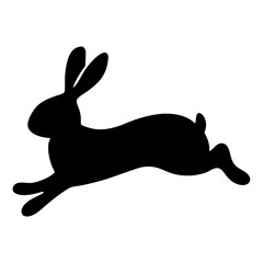 A black silhouette of a running rabbit on a white background image
