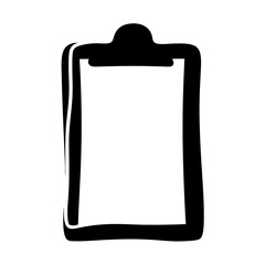 Black and white drawing of a clipboard with a paper sheet