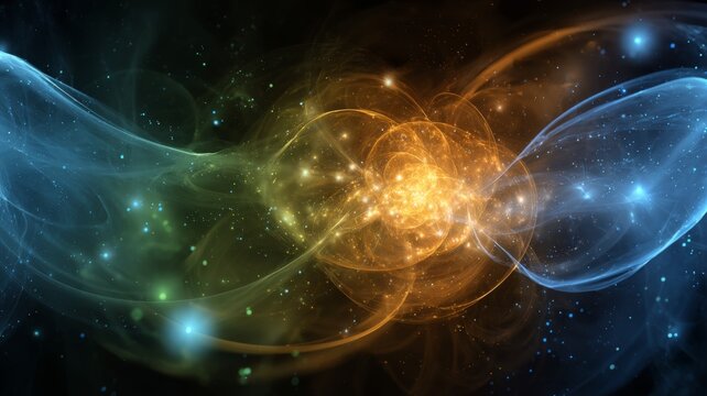 Abstract futuristic science background with glowing blue chemistry flask and laboratory beaker filled with liquid on medical biotechnology and research concept design illustration