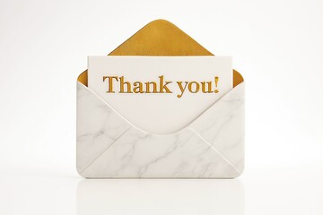 Elegant marble envelope with a gold glitter accent and a thank you card inside